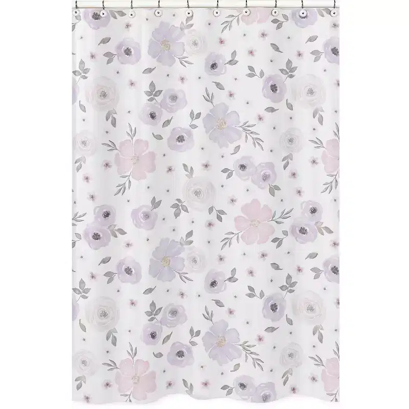 Sweet Jojo Designs Shower Curtain 72in.x72in. Watercolor Floral Purple, Pink and Grey