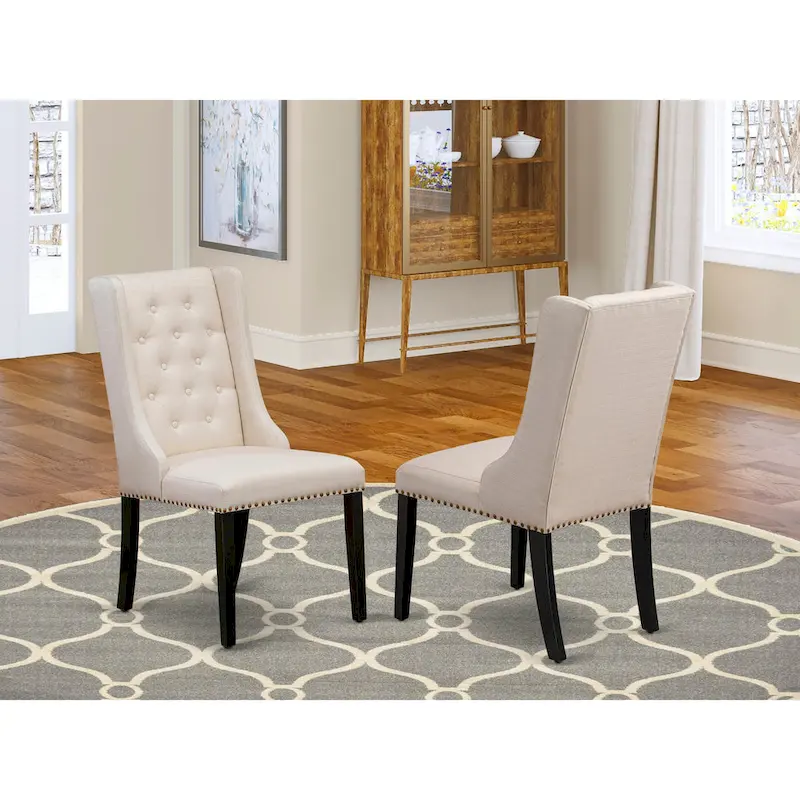 Parson Kitchen Chairs - Button Tufted Nailhead Upholstered Dining Chairs, Set of 2, (Finish & Upholstered)