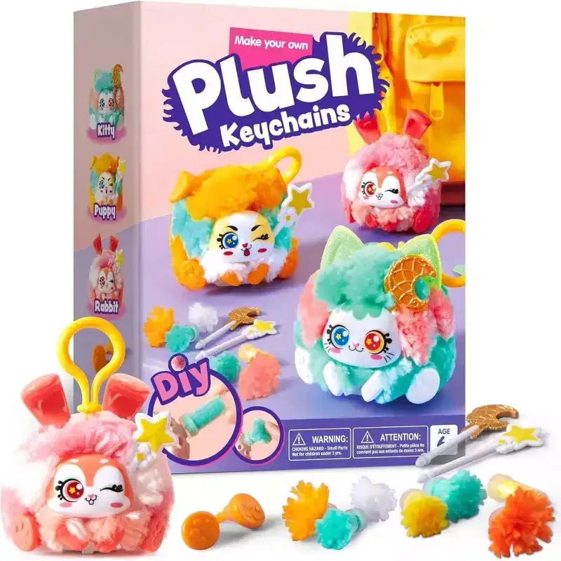 Joyfy Plush Keychain Making Kit with 3 Animal Models, DIY Arts & Crafts, No Tools Needed, Creative Birthday Christmas Gift for Boys & Girls Age 6+