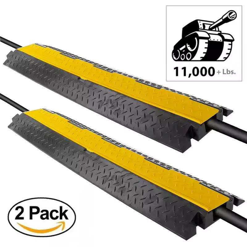Cable Cover Ramp Safety Tracks for Driveways with Durable Construction, Heavy-Duty, 2-Pack
