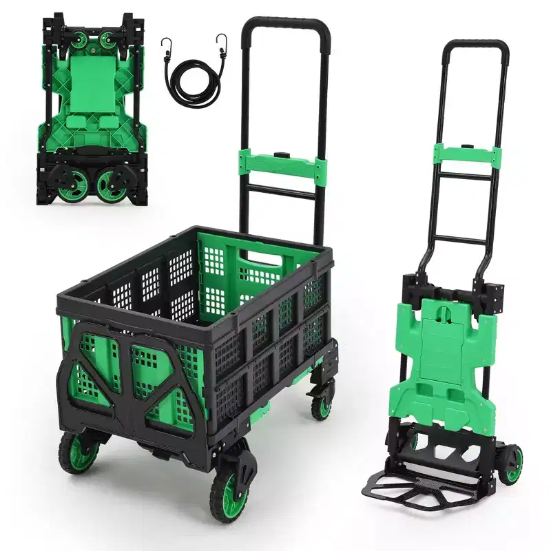 GustoWave 2-in-1 Folding Hand Truck with Folding Basket, Retractable Handle & 4 Wheels, 330 LB Capacity, for Moving, Shopping