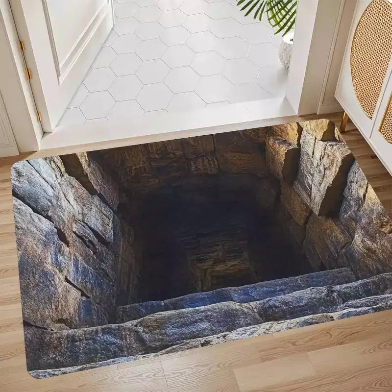 Lomsoe 1pc 3D Optical Illusion Endless Cave Design Door Mat for Front Door, Bathroom, Office, Farmhouse Home Decor, Office Entrance Mat.