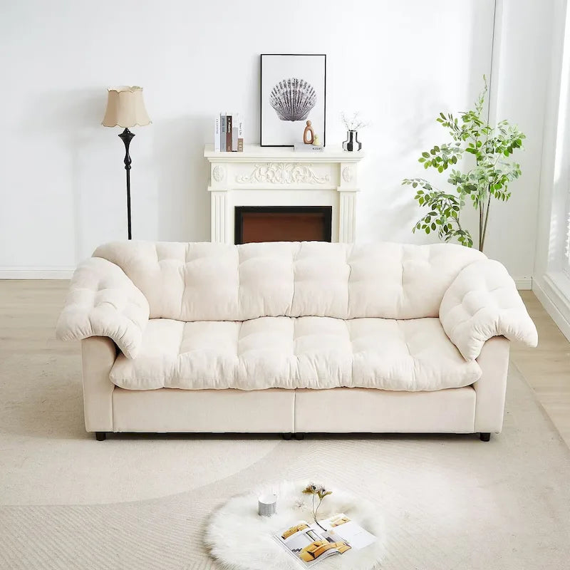 99-Inch Deep Seat Sofa &ndash; Yellow / Beige / Grey / Green, Chenille, Solid Wood Frame, Seats 3