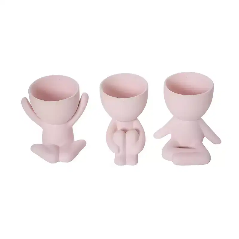 Transpac Stoneware Pot Figurine Planter Set of 3 for Spring and Summer Home Decorations