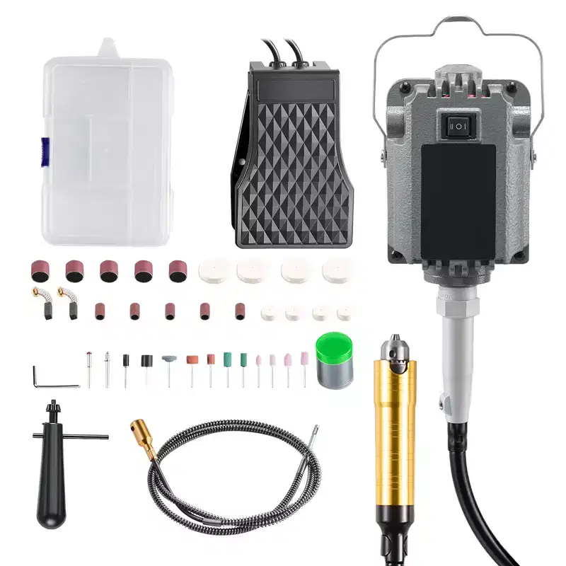 VEVOR Flex Shaft Grinder, 1000W 30000RPM Electric Flex Shaft Rotary Tool, Foot-Pedal Control Hanging Carver Grinder with 74PCS Accessory Kit, Gray