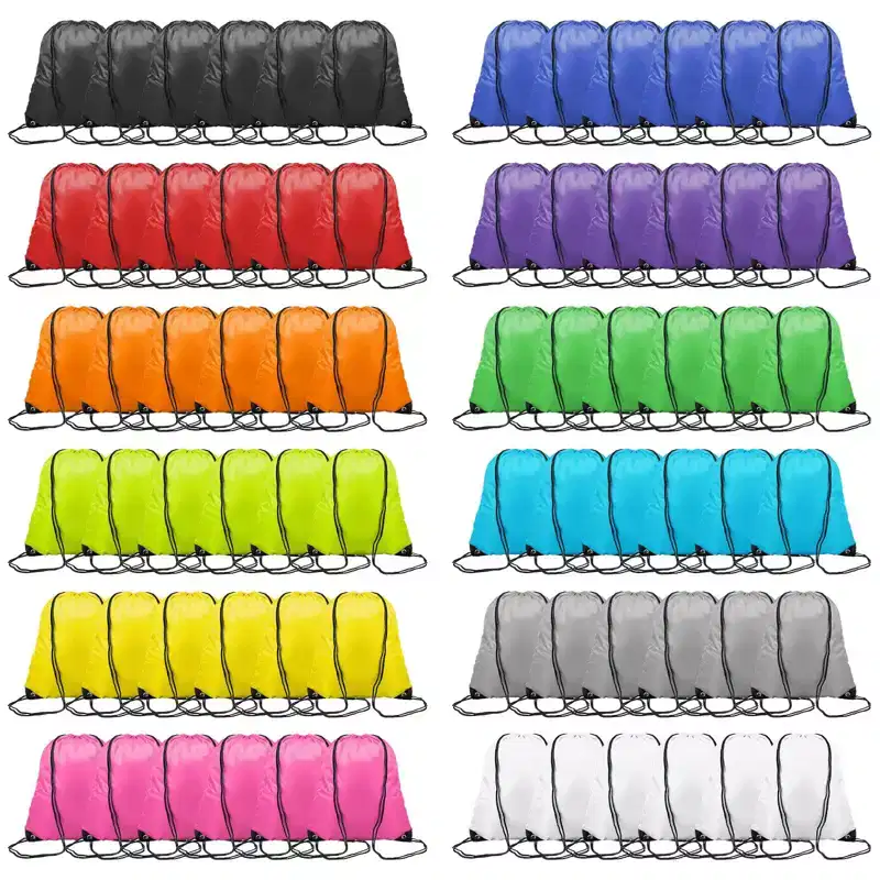 Narwey 120 Pack Drawstring Bags Bulk, 12 Color Gym Drawstring Backpack Bulk for Women Men Portable String Sackpack Bag