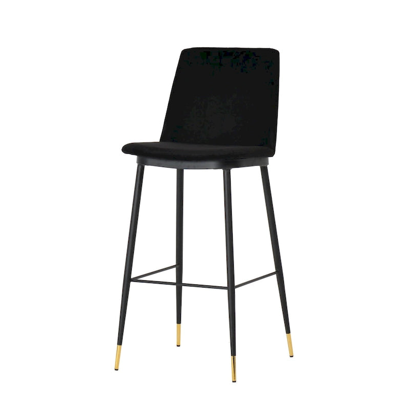 Mid-Century Velvet Counter Stool with Black Iron Frame (Set of 2)