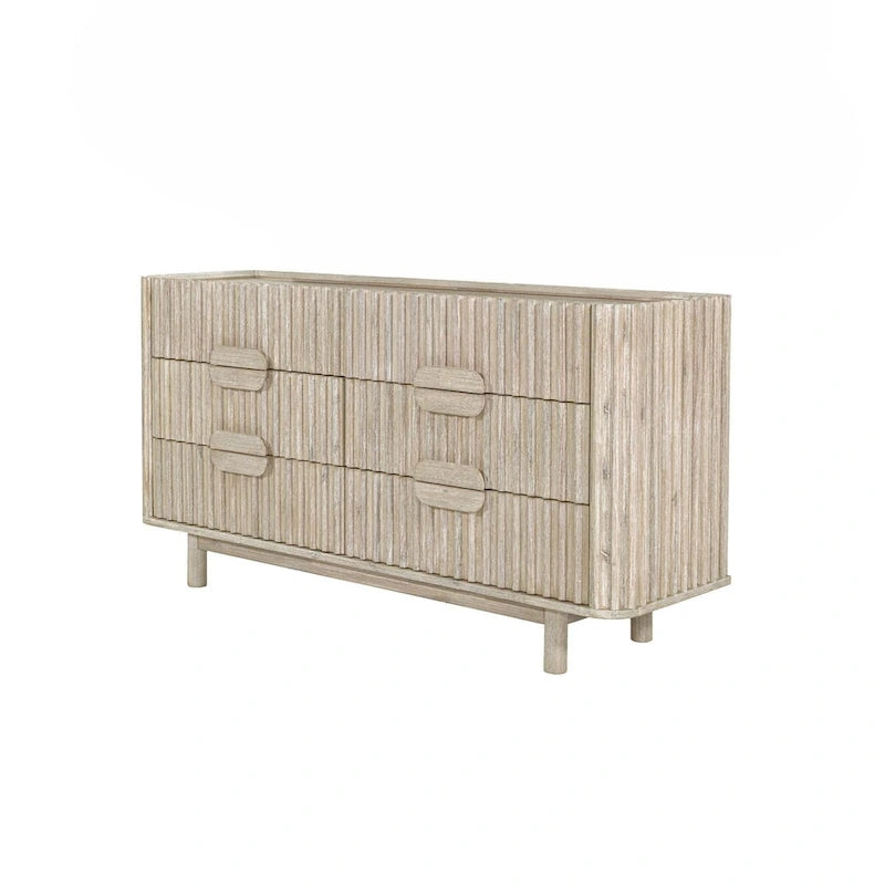 6-Drawer Dresser &ndash; Beige, Solid Acacia Wood, Velvet-Lined Top Drawers, Metal Glides