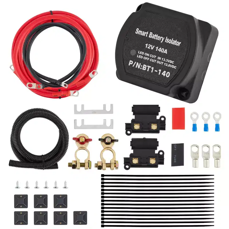 VEVOR Dual Battery Isolation Kit, 6m 12V, Auto Split Charge Relay System with 140AMP VSR, Fits RVs, Marine Crafts, Cars, Trucks, Caravans,Black