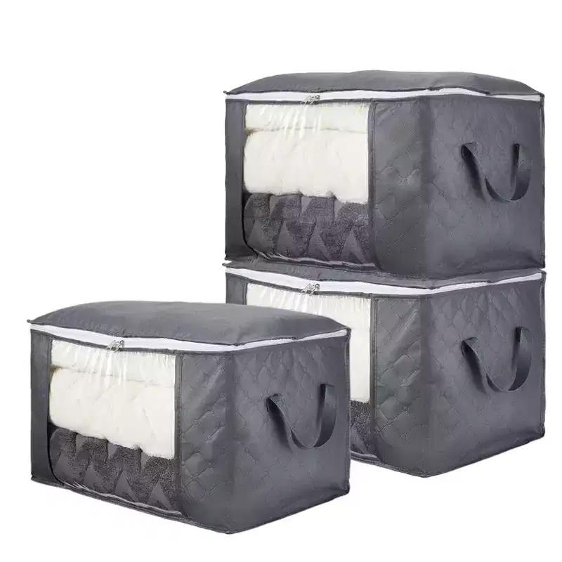 Acekool Large Fabric Storage Bin, Foldable Closet Organizer with Handles and Clear Window for Clothes Blankets Bedding