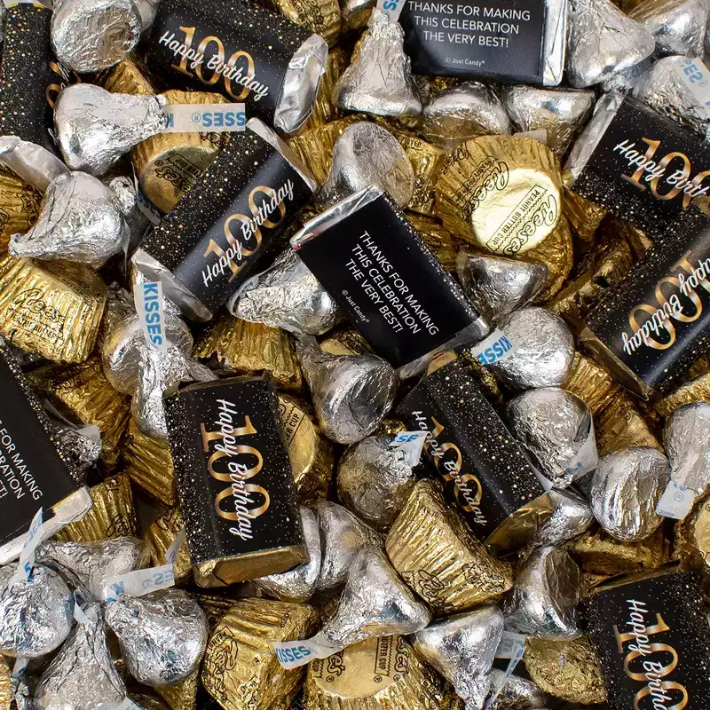 105 pcs 100th Birthday Candy Party Favor Hershey's Chocolate Mix (1.75 lbs) - By Just Candy