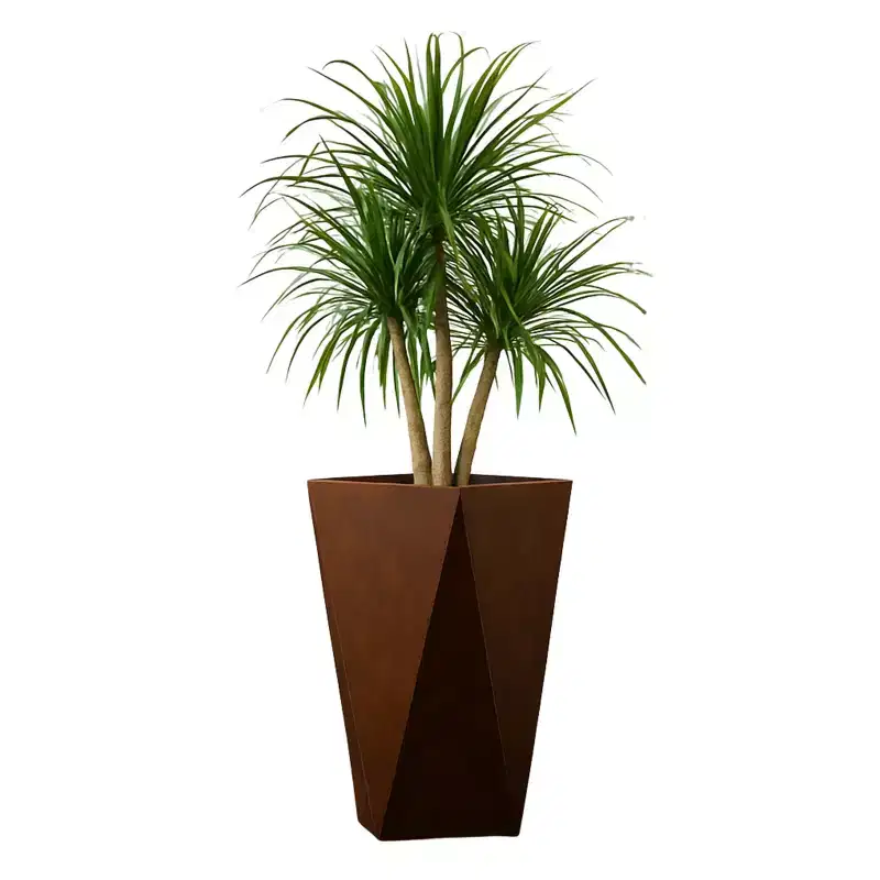 LeisureMod Aloe 3-Piece Tapered Square Stone Planter Set with Drainage Holes, Weather-Resistant for Indoor/Outdoor Use