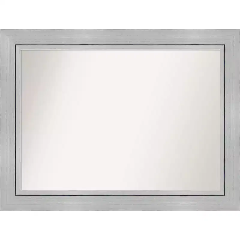 45 x 34 Non-Beveled Romano Silver Wood Bathroom Wall Mirror - Amanti Art: Modern Rectangle, Includes Mount Hardware
