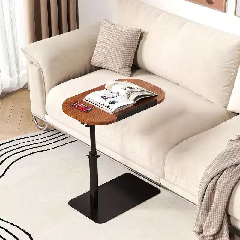Adjustable C-Shaped End Table, Sofa Side Table with Metal Base, Folding Laptop Tray Desk, for Patio, Sofa, Bed, Living Room, Office, Small Spaces