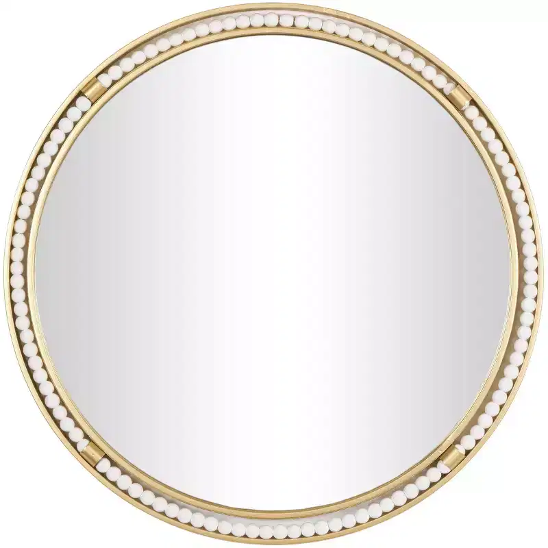 26x26 Metal Wall Mirror with White Wood Beading Gold - Olivia & May: Luxury Glam Decor, No Assembly Required