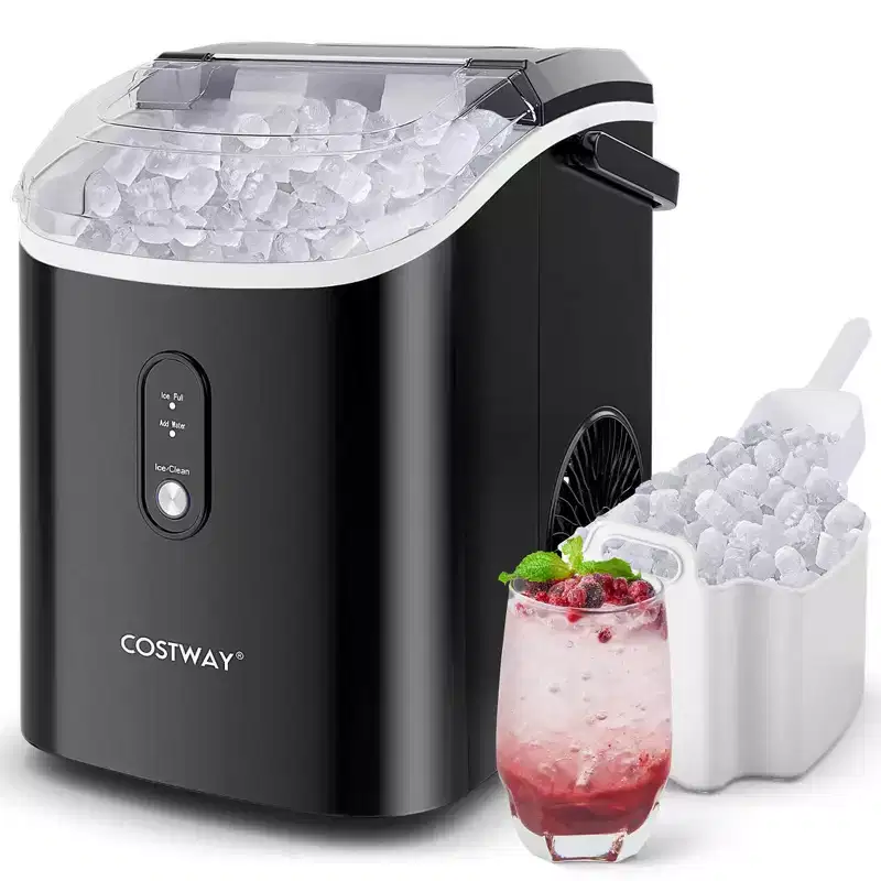 Costway Countertop Ice Maker with Soft Chewable Pellet Ice Ready in 6 Mins Black/Silver