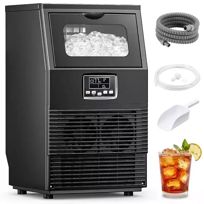 ZAFRO Commercial Ice Maker Machine,66Lbs/24H Stainless Steel Undercounter Ice Maker with 8Lbs Storage Capacity,Self-Cleaning Freestanding Ice Machine