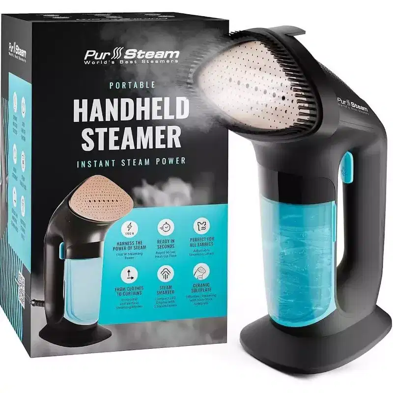 PurSteam SteamPulse Pro Handheld Steamer for Clothes, Portable Handheld Fabric and Garment Travel Steamer Iron Press Wrinkle Remover with Fabric Brush