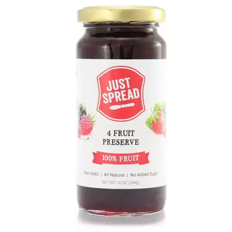 Just Spread Preserve 100 Percent Fruit Four Fruits - Case of 6 - 10 ounce