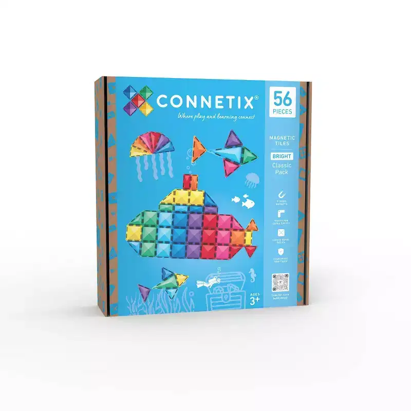CONNETIX Magnetic Tiles Bright Classic Pack Building Blocks 56pc: Educational Creative Thinking Set