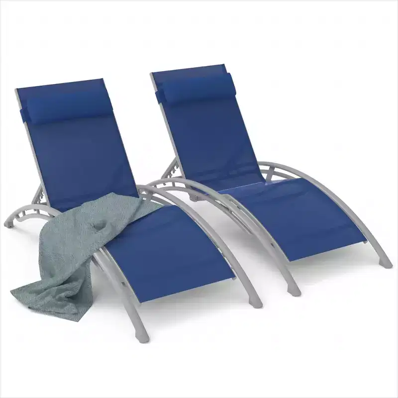 CLIHOME 2-Piece Patio Aluminum Pool Lounge Chairs,Outdoor Sunbathing Lawn with Adjustable Backrest & Removable Pillow