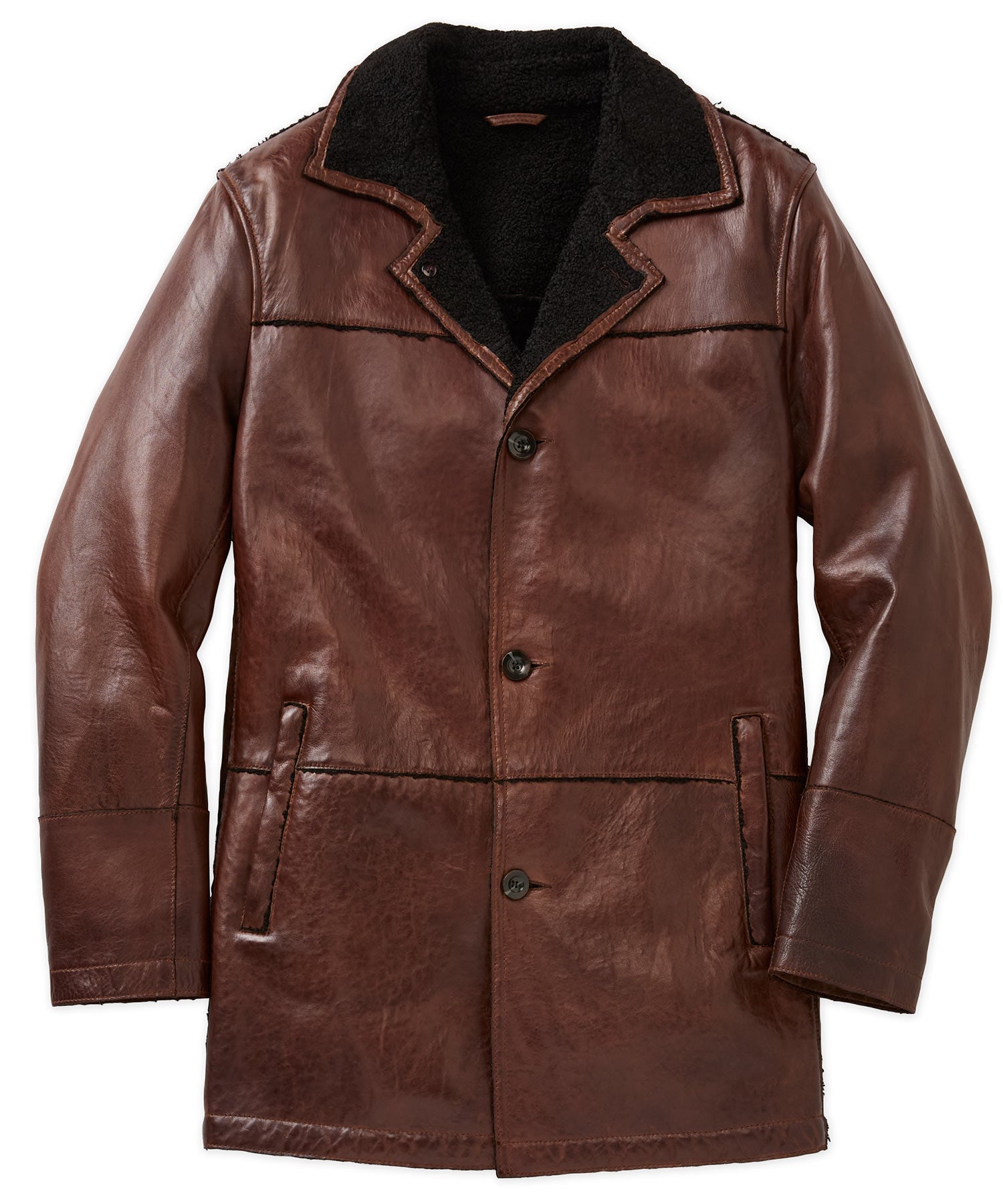 Mid-Length Lambskin Leather Jacket &ndash; Walnut