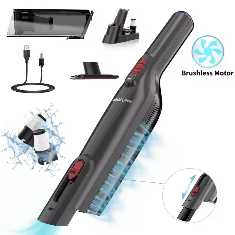 WHALL Handheld Vacuum Cleaner, Lightweight Portable Car Vacuum Cleaner, Cordless Vacuum with Charging Dock, LED Light, Multi-Accessories