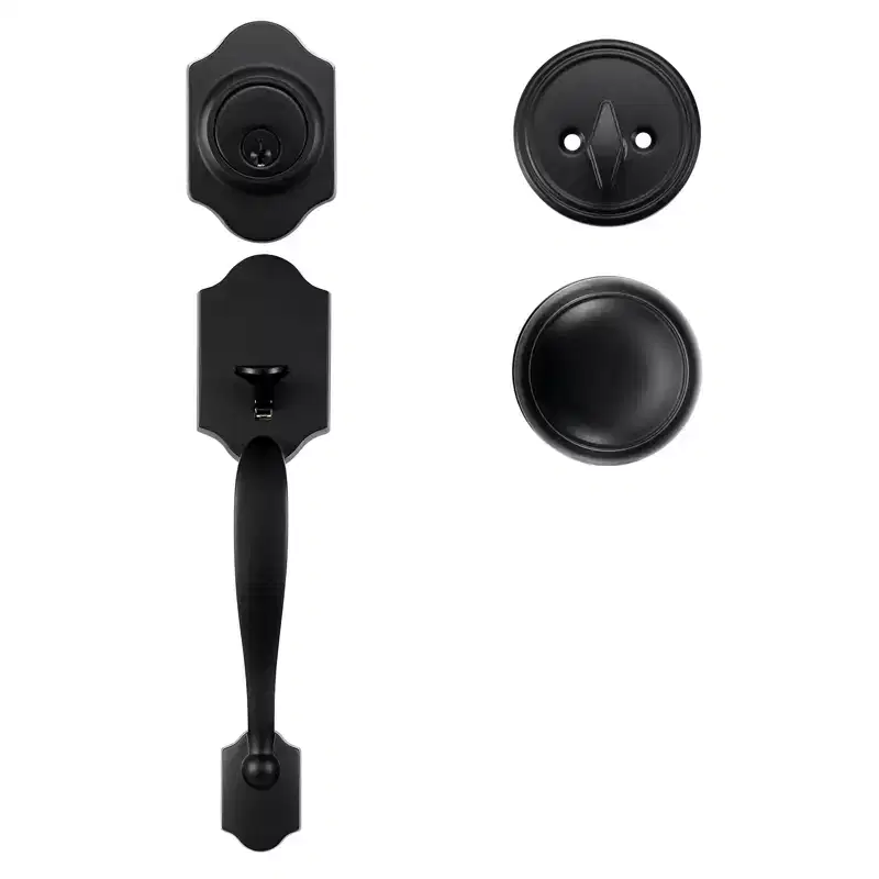 VEVOR Front Door Handle and Deadbolt Set,Matte Black Front Door Lock Set with Interior Knob,Adjustable Hole Spacing Single Cylinder Handleset,Black