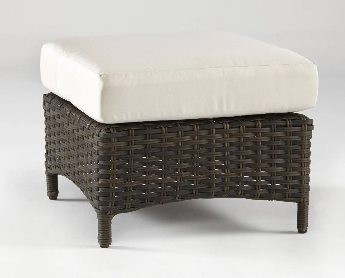 Outdoor Wicker Ottoman with Cushion Square Patio Footrest