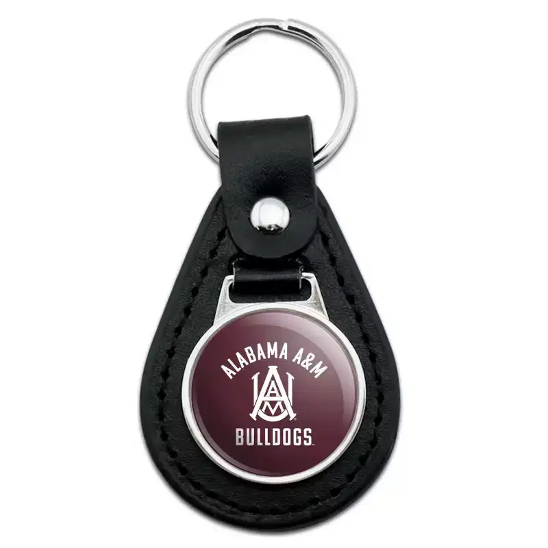 Alabama A&M University Bulldogs Logo Black Leather Keychain