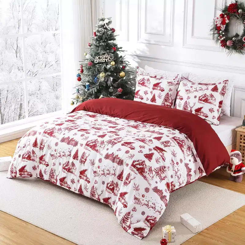 Garvee 3 Piece Christmas Duvet Cover Set, Soft Microfiber Comforter Cover with 2 Pillow Shams, Washable Cute Bedding Set for Bedroom Decor