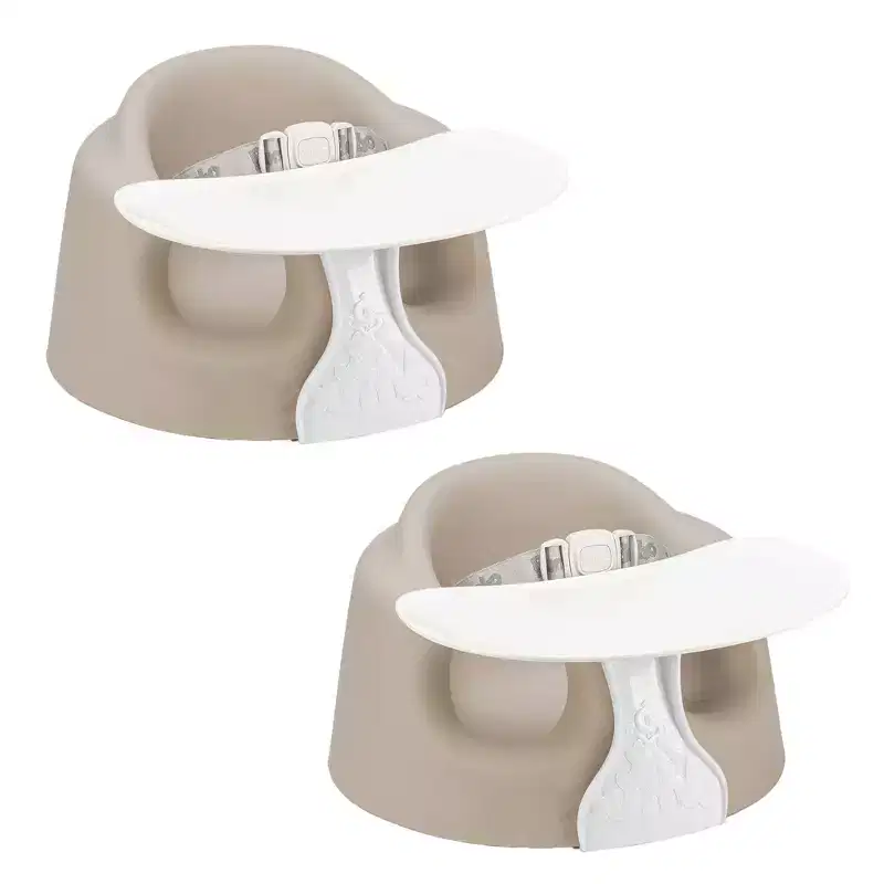 Bumbo Infant Floor Seat PLUS+ Sit Up Chair, Adjustable Harness, Taupe, 2 Pack