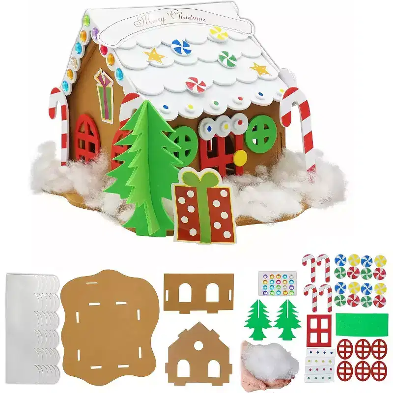 4E's Novelty Foam Gingerbread House Craft Kit (1 Pack) for Kids with Foam Stickers, Build & DIY Christmas Crafts for Kids & Toddlers
