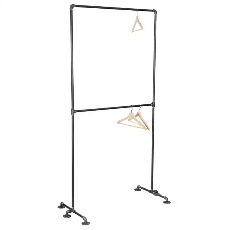 Freestanding Double-Hung Clothing Rack, Heavy-Duty Steel Pipe, Industrial Design, 38.5L x 78.5H