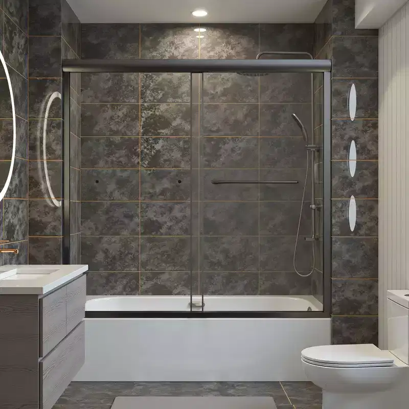 Double Sliding Tub Shower Door 5/16 (8mm) Thick Tempered Glass Left/Right Side Opening Bathroom Shower Enclosure with Smooth Sliding System