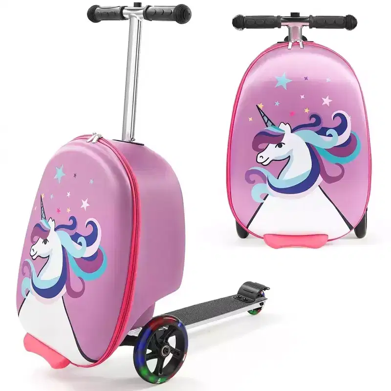 Ride on Luggage 20 Inch Kids Scooter Suitcase with Flash Wheels Purple Heavy Duty