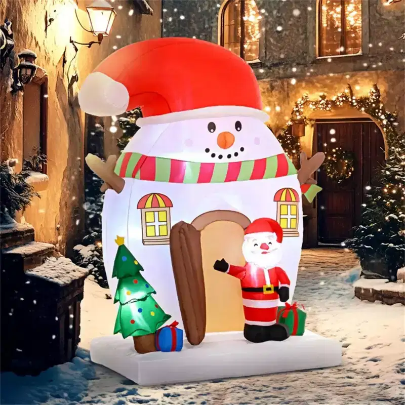 NAYSAYE 7.5FT Christmas Inflatable Snowman House With Santa Tree And Gift Boxes Holiday Decoration For Yard And Home, Multicolor, 73.6*36.2*89.8