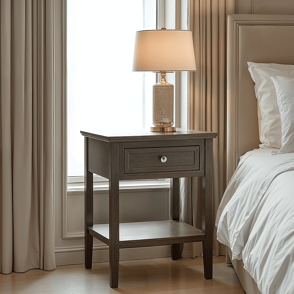 Grey Washed Wood 1 Drawer Side Table