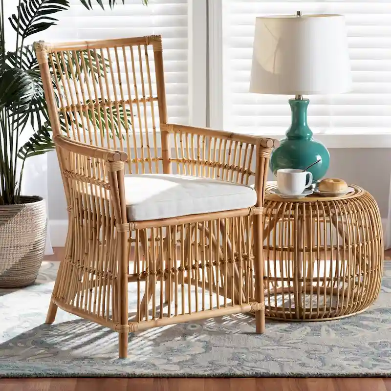 White & Natural Brown Rattan Bohemian Armchair &ndash; Seats 1