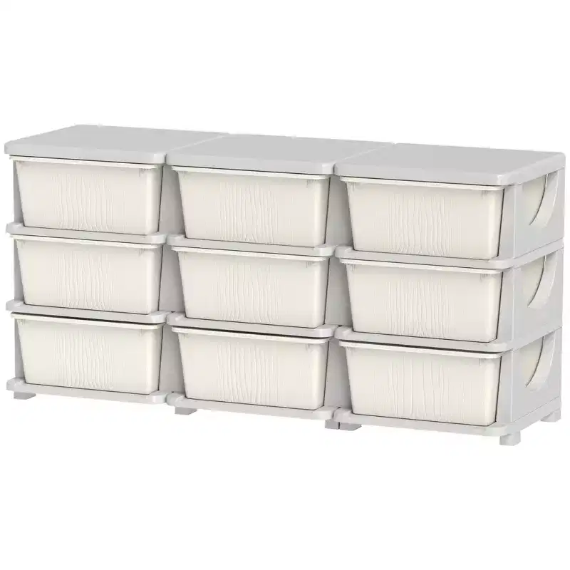29.5 3-Tier Kids Toy Storage Organizer with 9 Removable Drawers, Child-Safe Design, Cream White