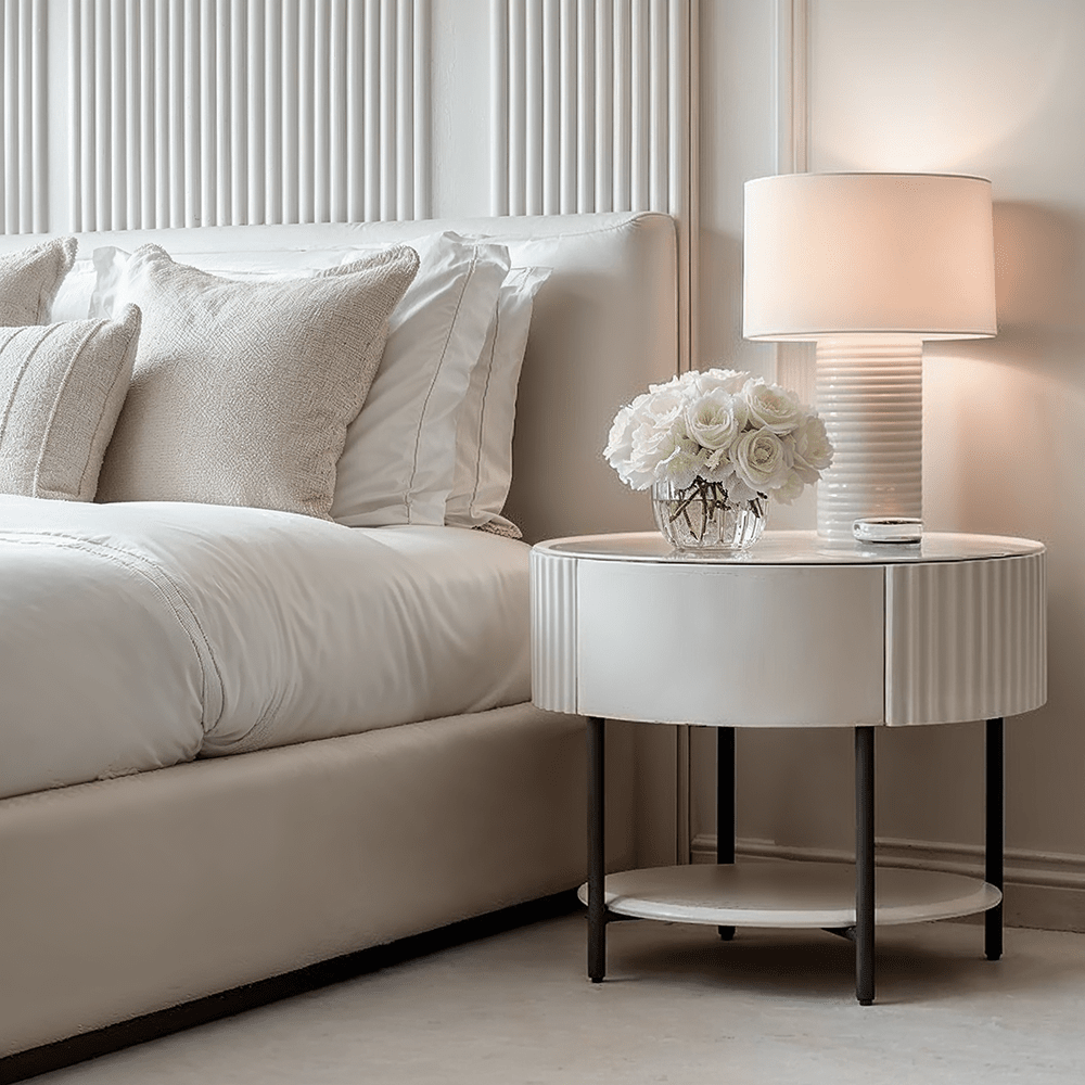 Beige & Black Rounded Bedside Table