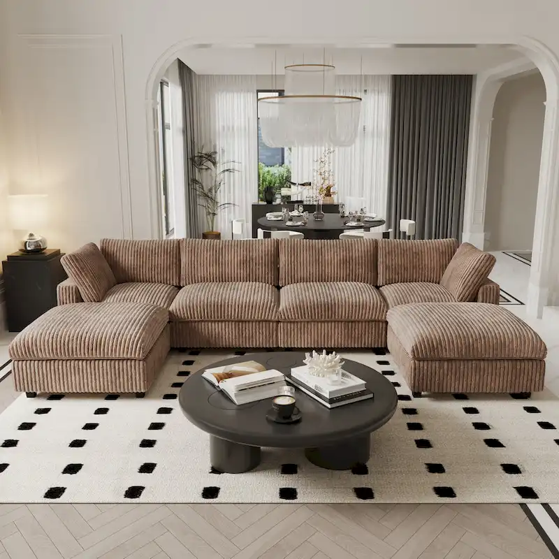 6-Seat U-Shape Modular Sectional Sofa, Oversized Plush Comfy Sofa Couch with Multiple Cushions