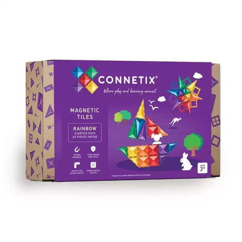 CONNETIX Magnetic Tiles Rainbow Starter Pack Building Blocks 60pc: Educational Toy Blocks for Creative Thinking