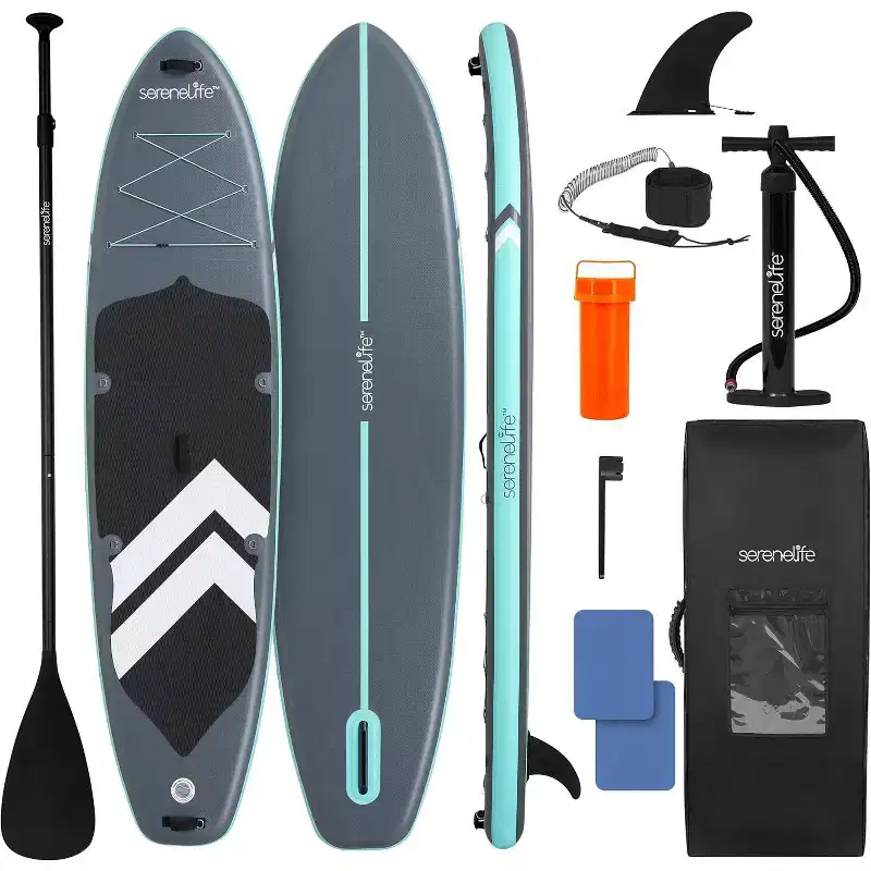 SereneLife Inflatable Stand-Up Paddleboard with Double-Action Pump - Black