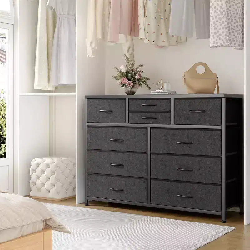 10-Drawer Fabric Dresser - Lightweight Storage w/Steel Frame & Wood Top, Multi-Functional Organizer