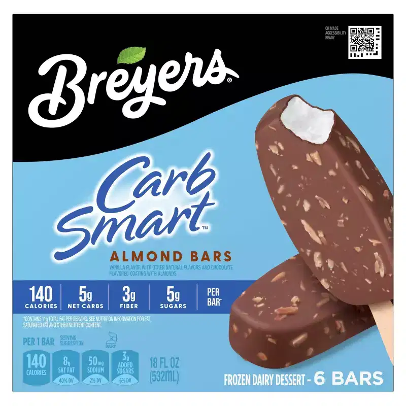 Breyers Carb Smart Frozen Dairy Dessert Almond Bars with 100% Grade A Milk & Cream - 18oz/6ct