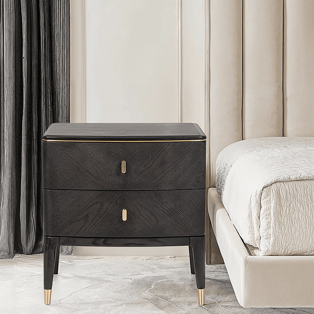 Grey & Gold 2 Drawer Bedside Table