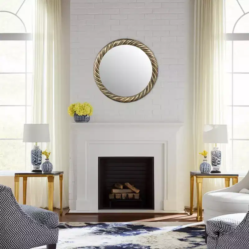 Modern Round Wall Mirror with Textured Metal Frame - Decorative Accent for Home, Office, Bedroom, or Living Room - 29 Bronze & Copper
