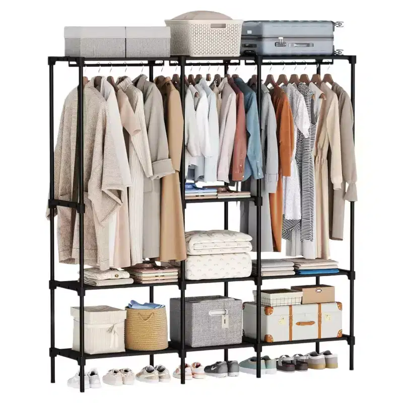 NAYSAYE 4 Tier Portable Closet 72 inch Wardrobe Organizer with Shelves and Hanging Rod Space Saving Storage for Bedroom Dorm