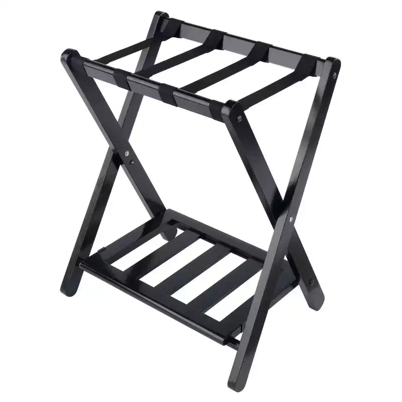 Wood Luggage Rack with Shelf &ndash; 24.8"H, Bedroom & Guest Room Suitcase Stand